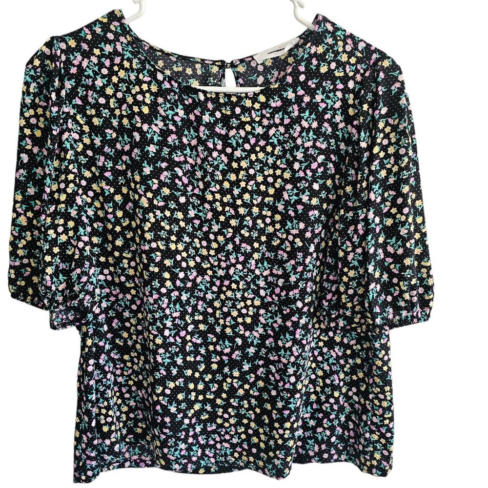 Elodie Whimsigoth Black Floral Puff Sleeve Blouse